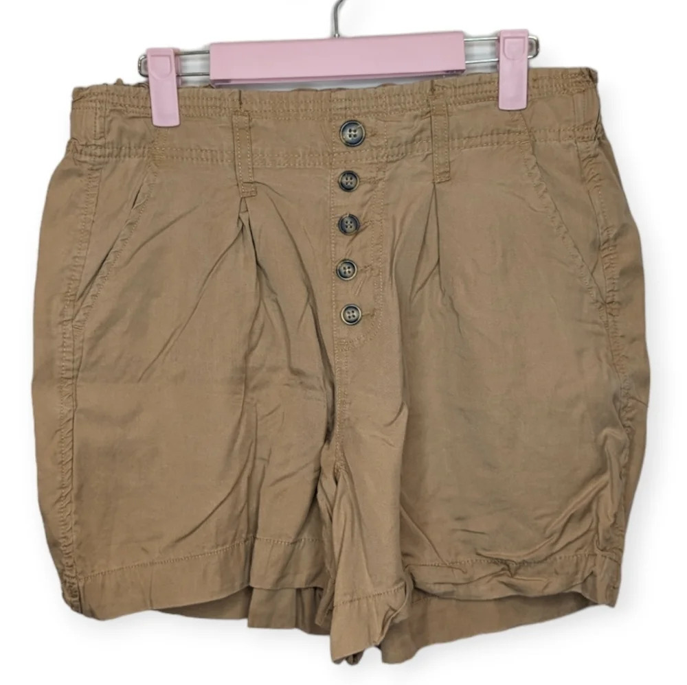 one5one Tan Brown Faux Button Front Shorts with Pockets Women Small
